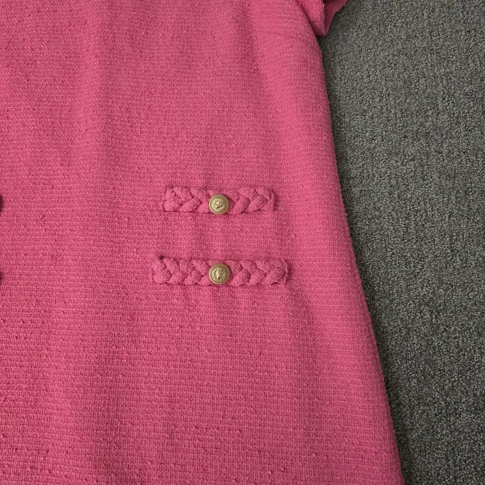 Tuckernuck Jackie Tweed Dress Womens XXL Pink Gold Button Short Sleeve Preppy - Picture 2 of 7